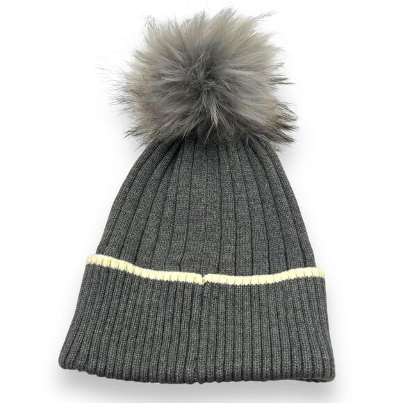 NEW Kyi Kyi Ribo fur beanie hat in gray fur pom pom winter bobble Bloomingdales - Picture 3 of 7